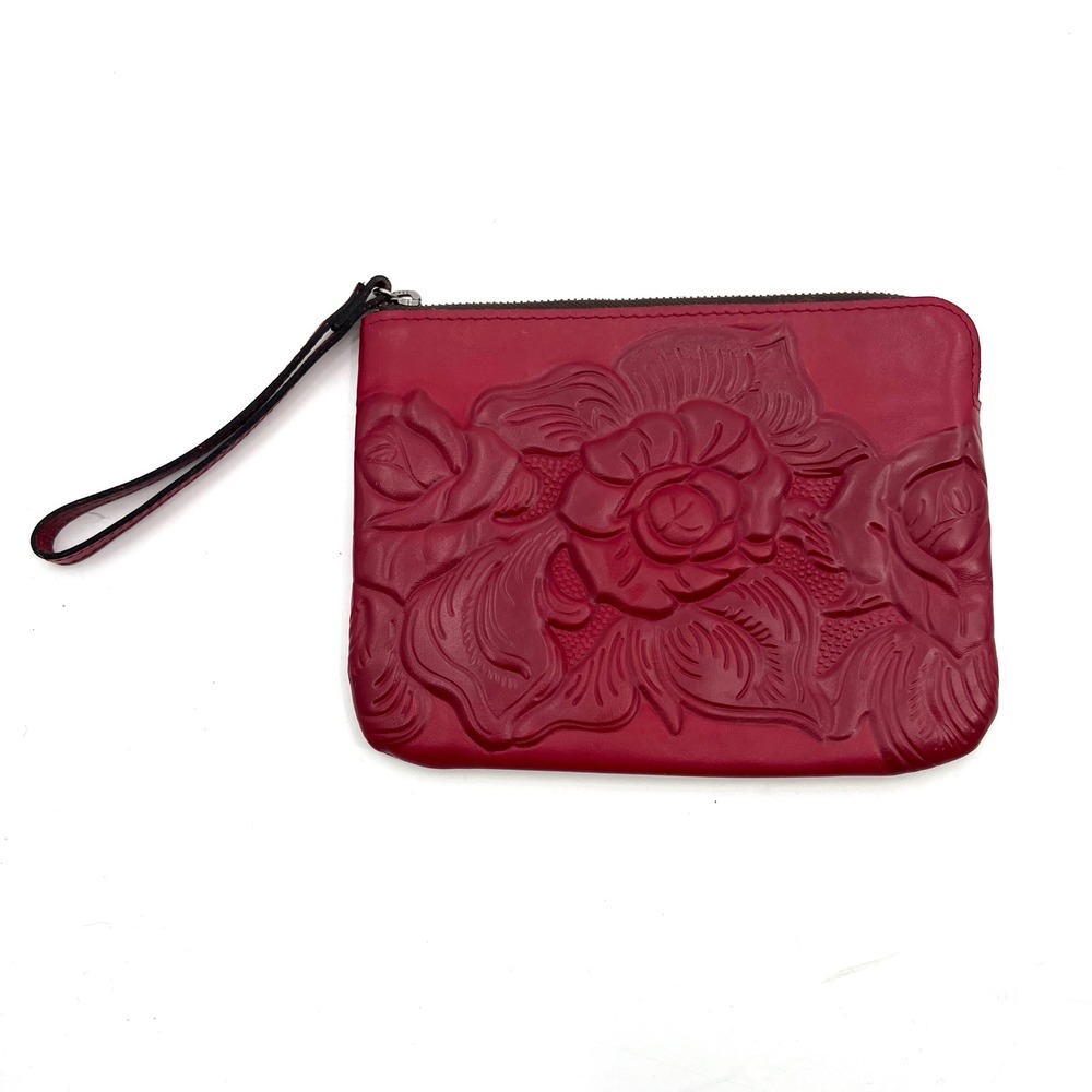 Patricia Nash Cassini‎ Wristlet Rose Red Tooled Leather Floral Western - Picture 2 of 9